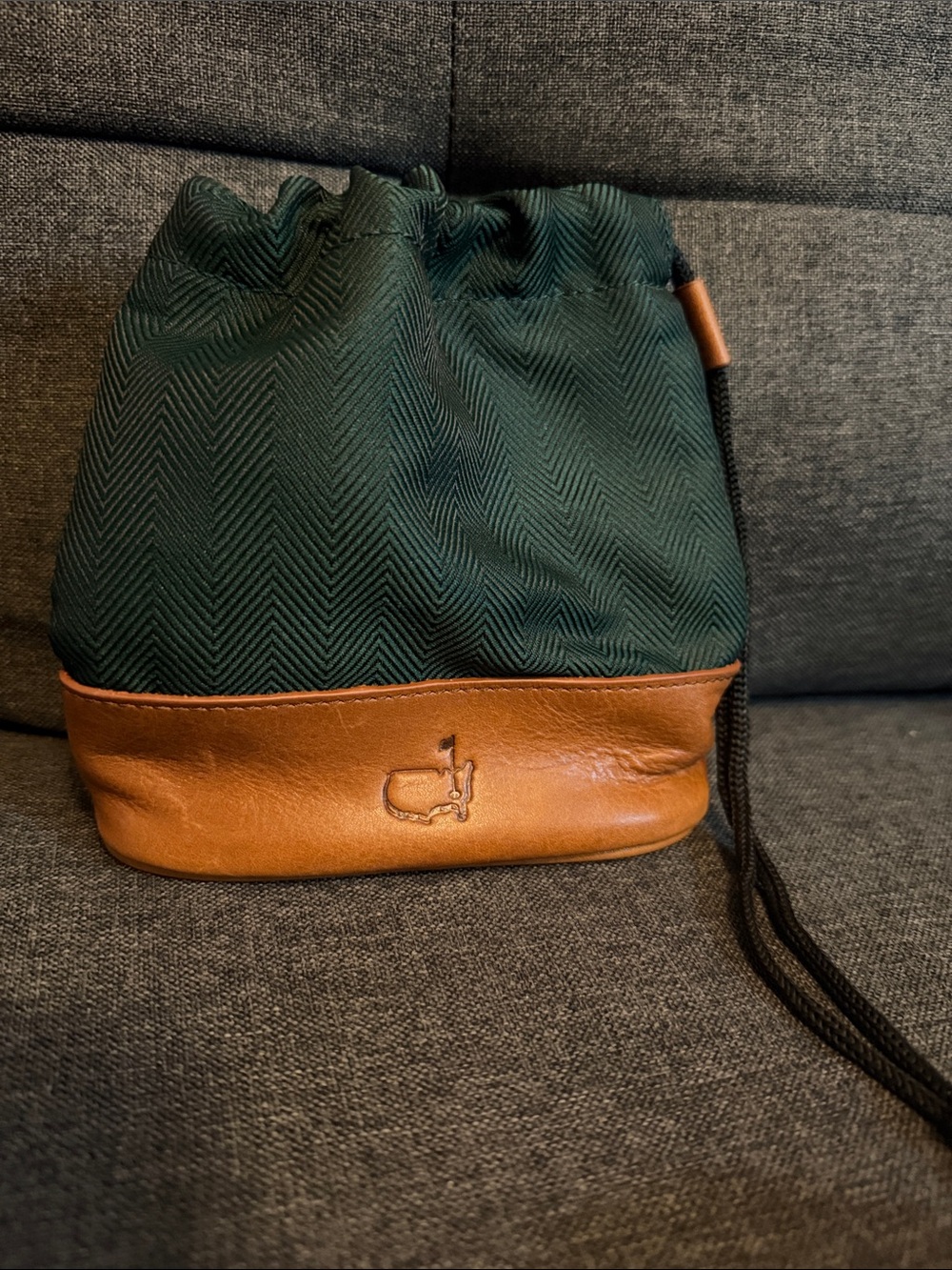 Rare Masters Augusta National Green Herringbone w/ leather Valuables Pouch